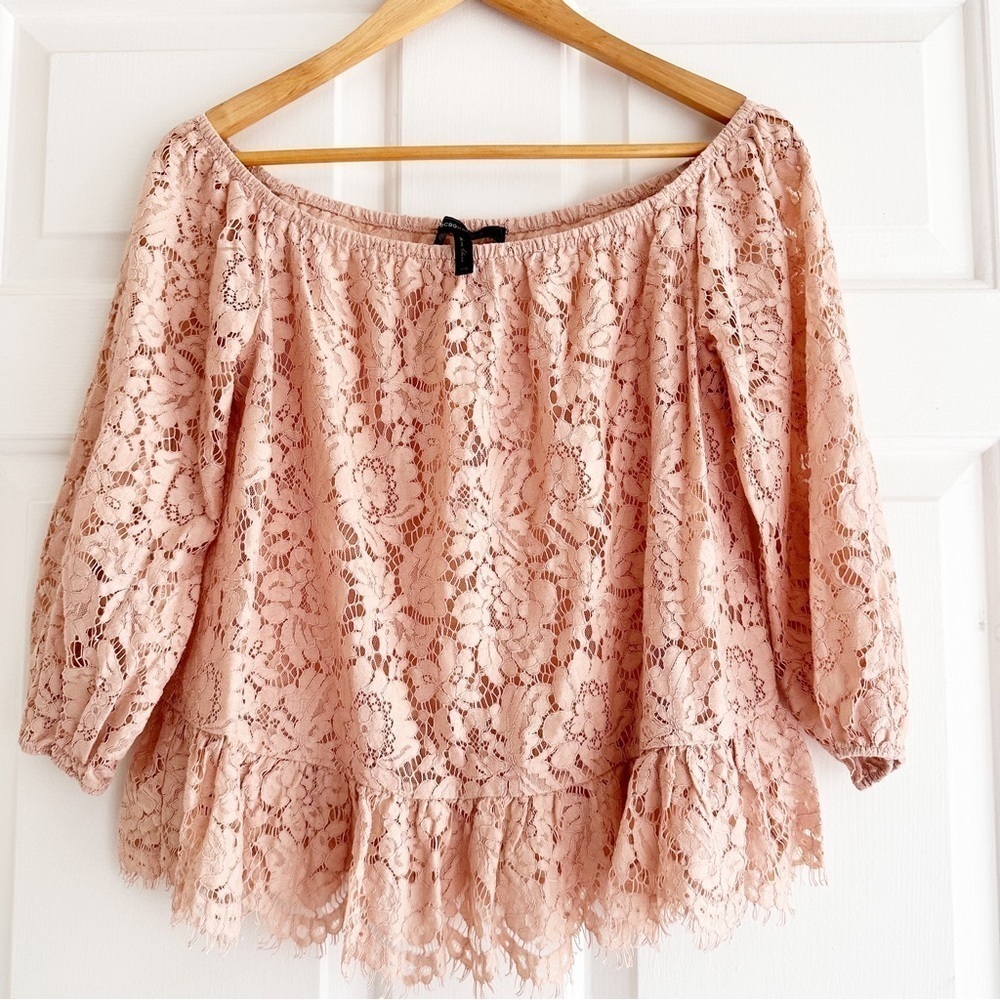 BCBG Lace Mesh Off Shoulder Pink Blouse Swifty‎ Valentines